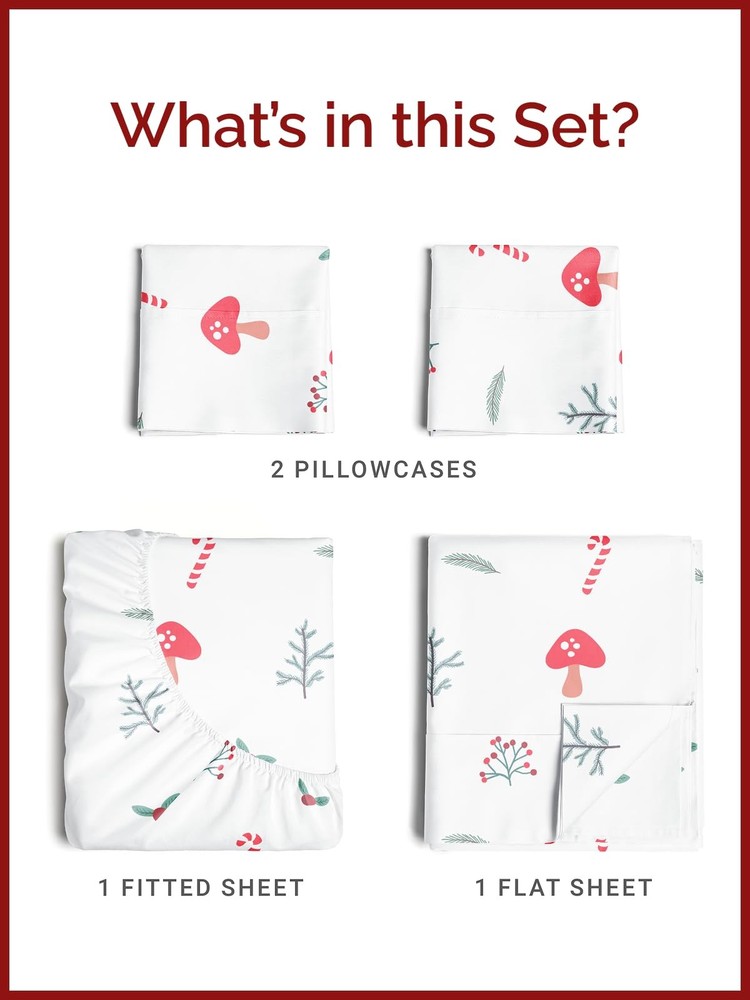 Queen Christmas Sheet Set - Holiday Xmas Pattern Bedding - Deep Pocket