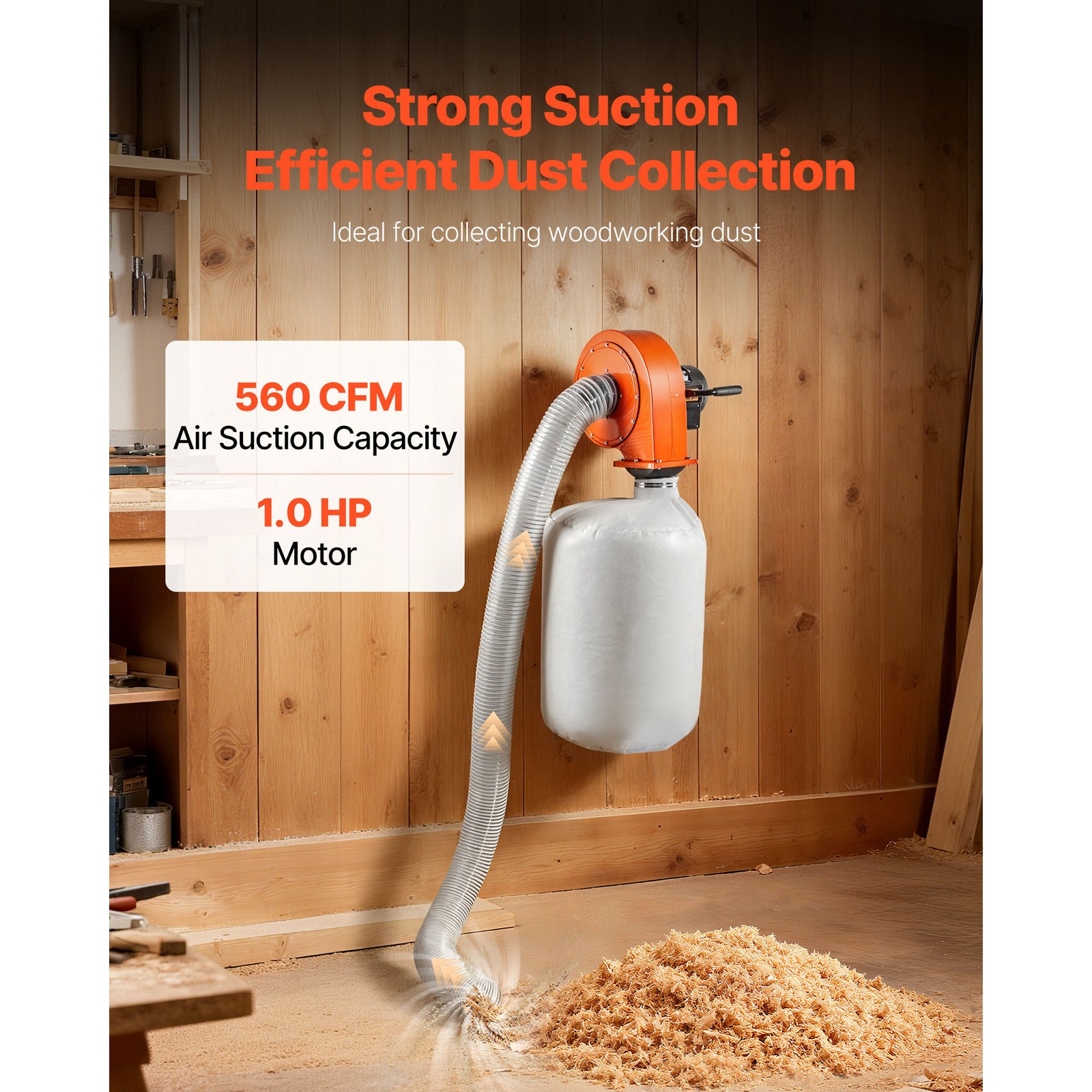 Uimoso 1 HP Wall-Mounted Dust Collector, 560 CFM for Woodworking Applications