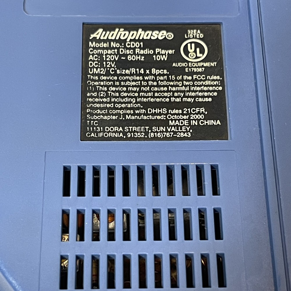 Audiophase Compact Disc Player Model CD01 AM/FM