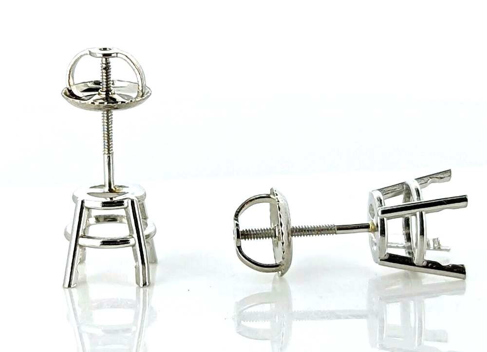 14K Gold 8mm Pre-Notched Stud Earring Settings Screw Backs Pair