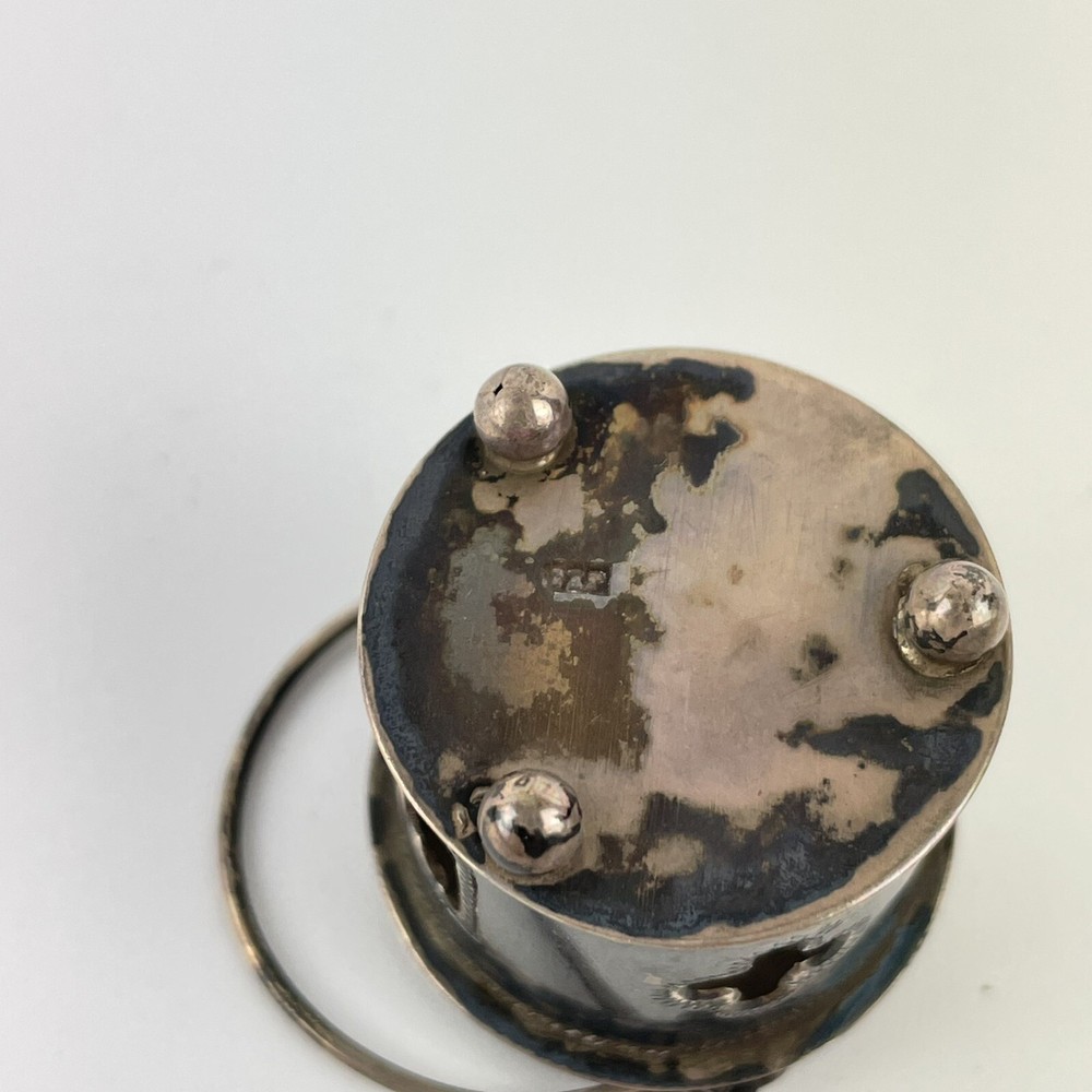 Unusual Antique Solid Silver Miniature Pierced Lantern Unknown Mark Height 2.5cm