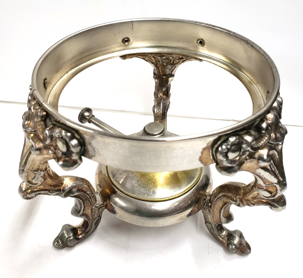 Antique silver pot burner with adjustable wick vintage silver-plated food warmer