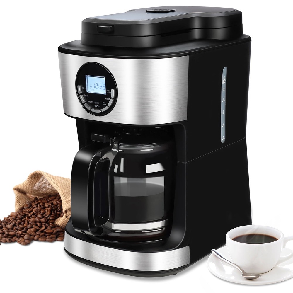 Coffee Maker with Grinder 12 Cups, Programmable Grind and Brew Coffee