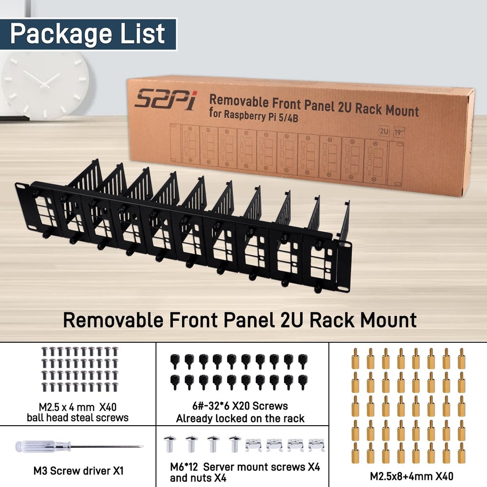 19 inch 2U Rack Mount for Raspberry Pi 5/4B/3B+/3B, with Removable Front Brac...