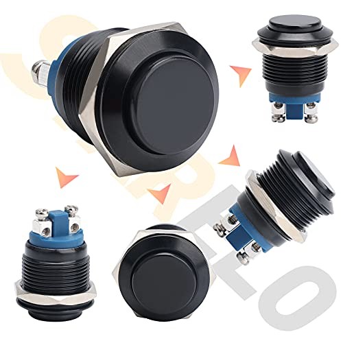 5pcs 19mm Momentary Push Button Switch Black Shell, IP65 19mm Black Shell