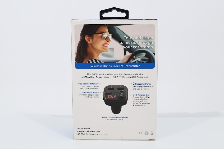 Just Wireless FM Transmitter with USB-C and USB-A Charging Port - Black