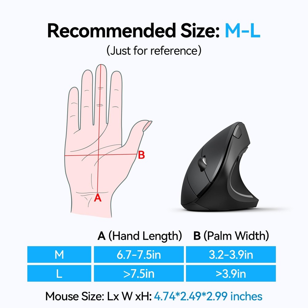 Ergonomic Mouse Wireless Bluetooth Vertical Mouse 4800 DPI Optical Tracking 6...