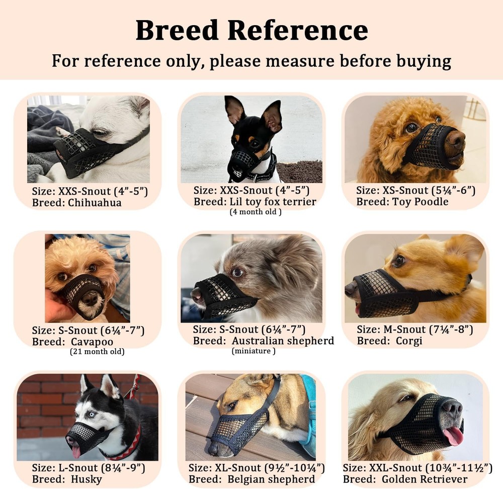 Mayerzon Dog Muzzle, Soft Mesh L-Snout (8¼”-9”), Black