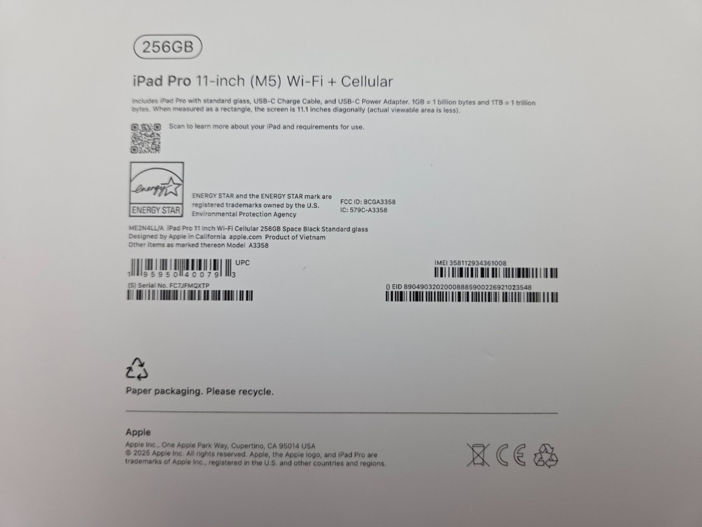 (5) Apple iPad Pro 11" 256 Empty Boxes Only Lot Model A3358