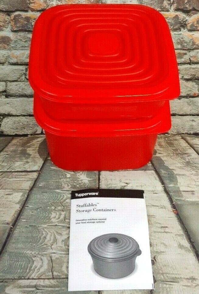 Tupperware Set Of 2 Stuffable Square Containers With Matching Lids 11& 5 Cup