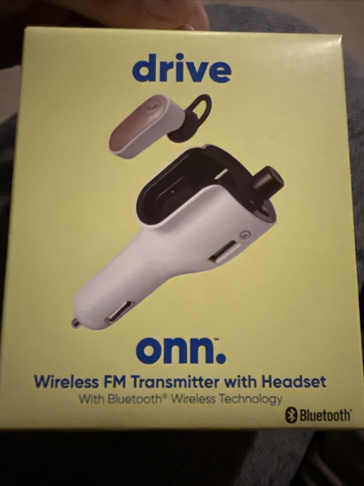 Onn Bluetooth FM Wireless Transmitter + Wireless Earphone Headset Car Kit White