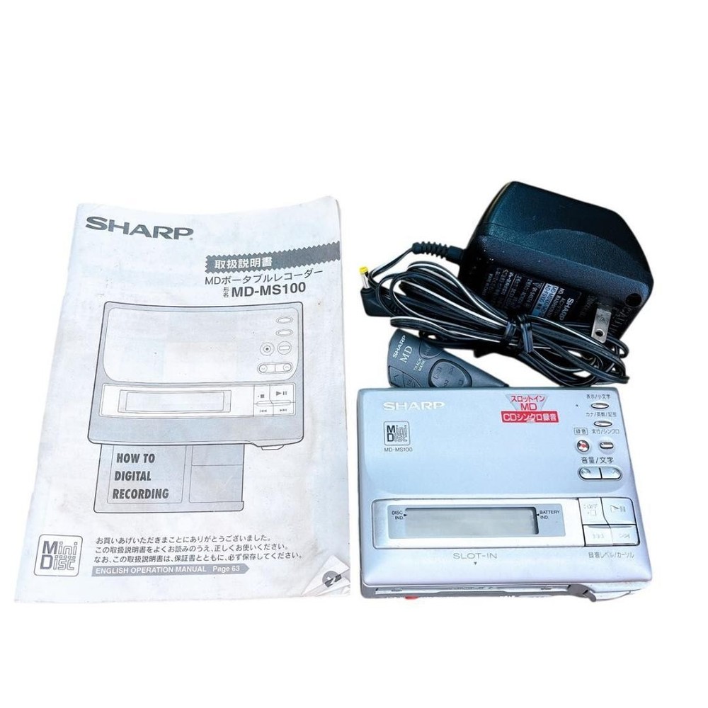 Sharp MD-MS100 Portable MD Player Recorder Mini DIsc With AC Adapter Untested