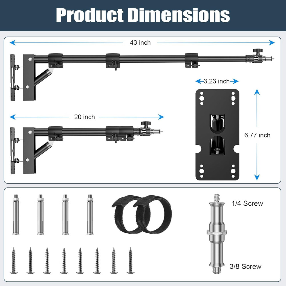 Ring Light Mount - Wall Mount Triangle Boom Arm.43Inch/110Cm