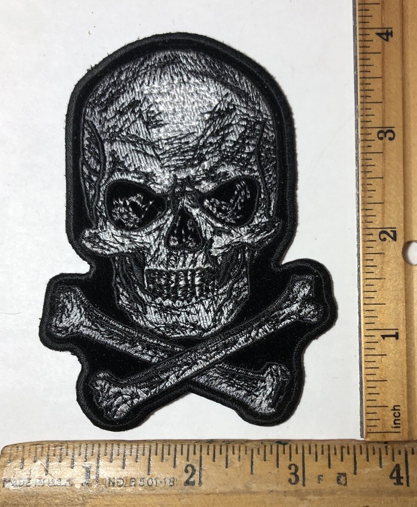 Skull And Crossbones Scratch Motorcycle Iron On Patch Biker 4” x 3”