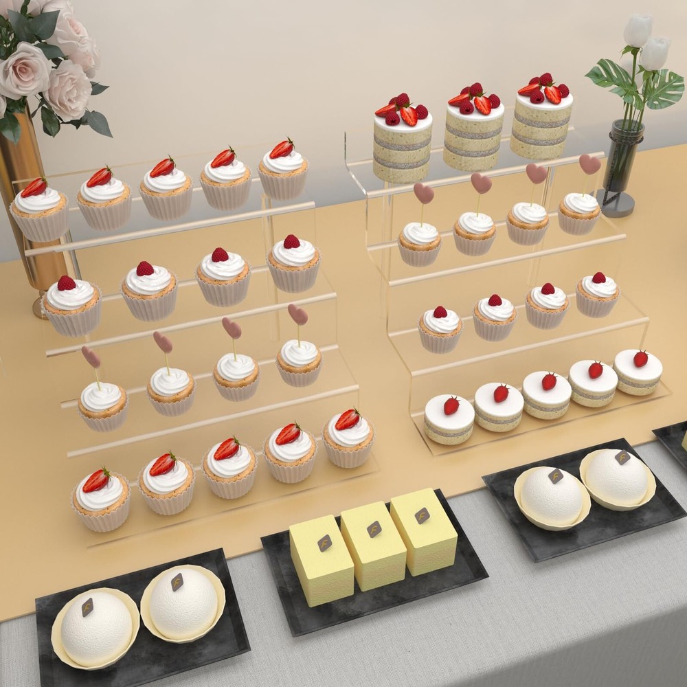 2 Pack 4-Tier Acrylic Display Riser Shelf Perfume Organizer for Cupcake Figures