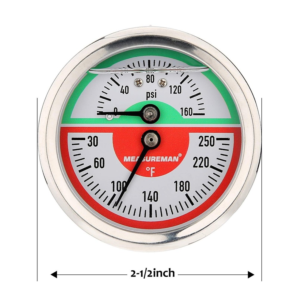 MEASUREMAN Tridicator, Thermo-Manometer, 2-1/2", Back Mount-Liquid Filled