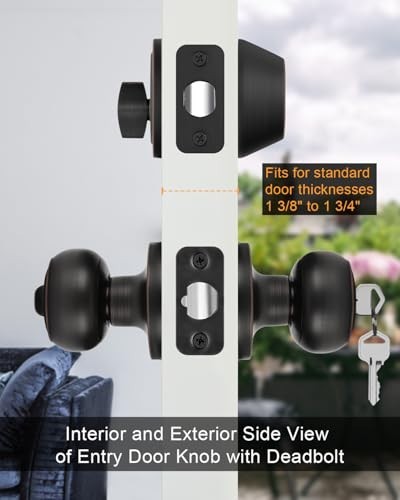 3 Pack Entry Door Lock Set with Deadbolt, Oil Rubbed Bronze Knobs, Keyed Unlike
