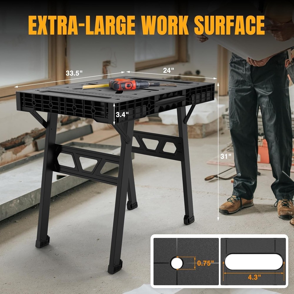 Versatile Heavy-Duty Folding Worktable - 34” W x 24” D, Quick Setup in 3 Seconds