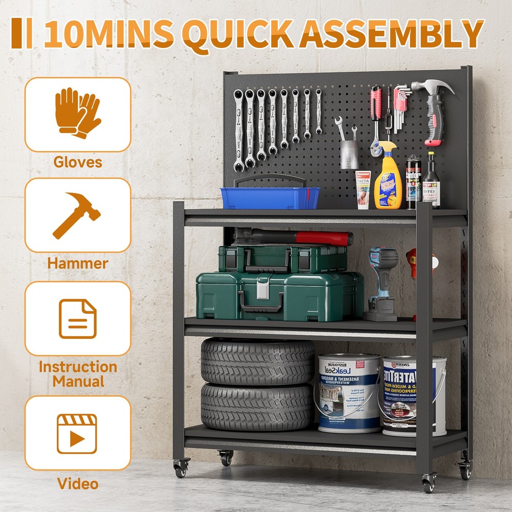 Garage Workbench w/Storage Heavy-Duty Workbench with Pegboard Rolling Shelving