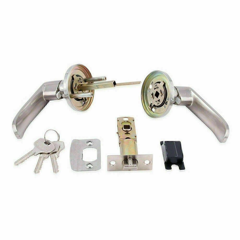 Entry Door Lever Lock Set Privacy Keyed Knob Lockset Handle+3 Keys Satin Nicke ~