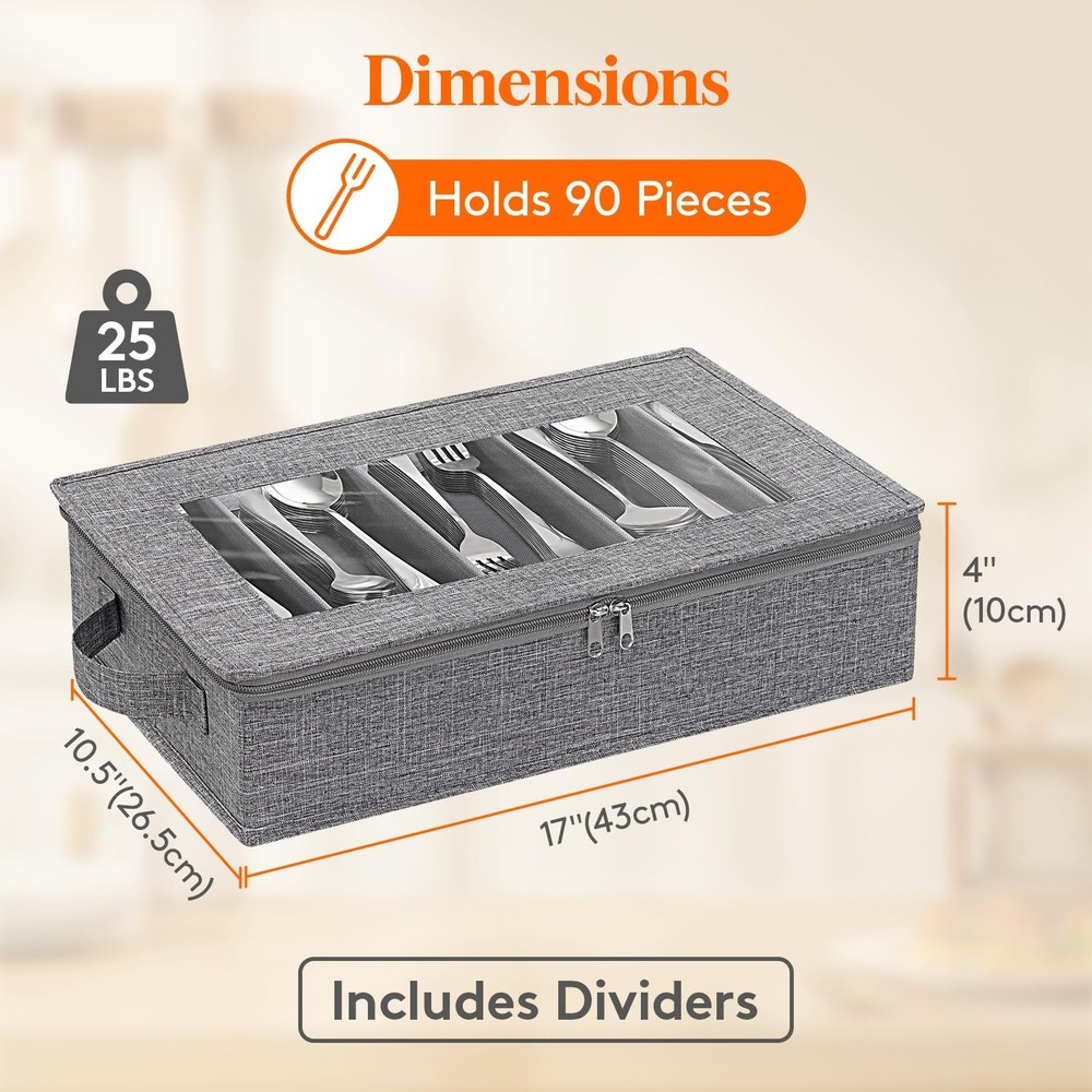 Lifewit Silverware Storage Box, Flatware Organizer with Zipper Lid, 5 Compart...