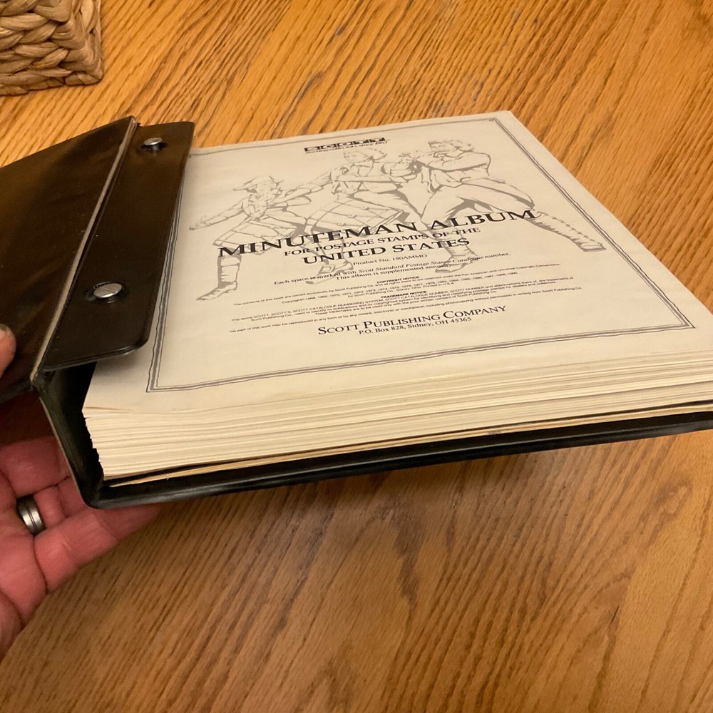 Scott MINUTEMAN STAMP ALBUM w/ about 300 Stamps inside album VERY NICE COND.