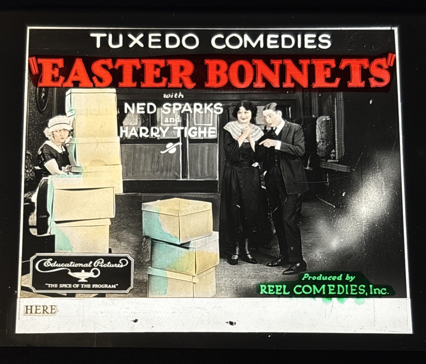 Vintage Magic Lantern Glass Theater Slide 1923 * EASTER BONNETS *Ned Sparks