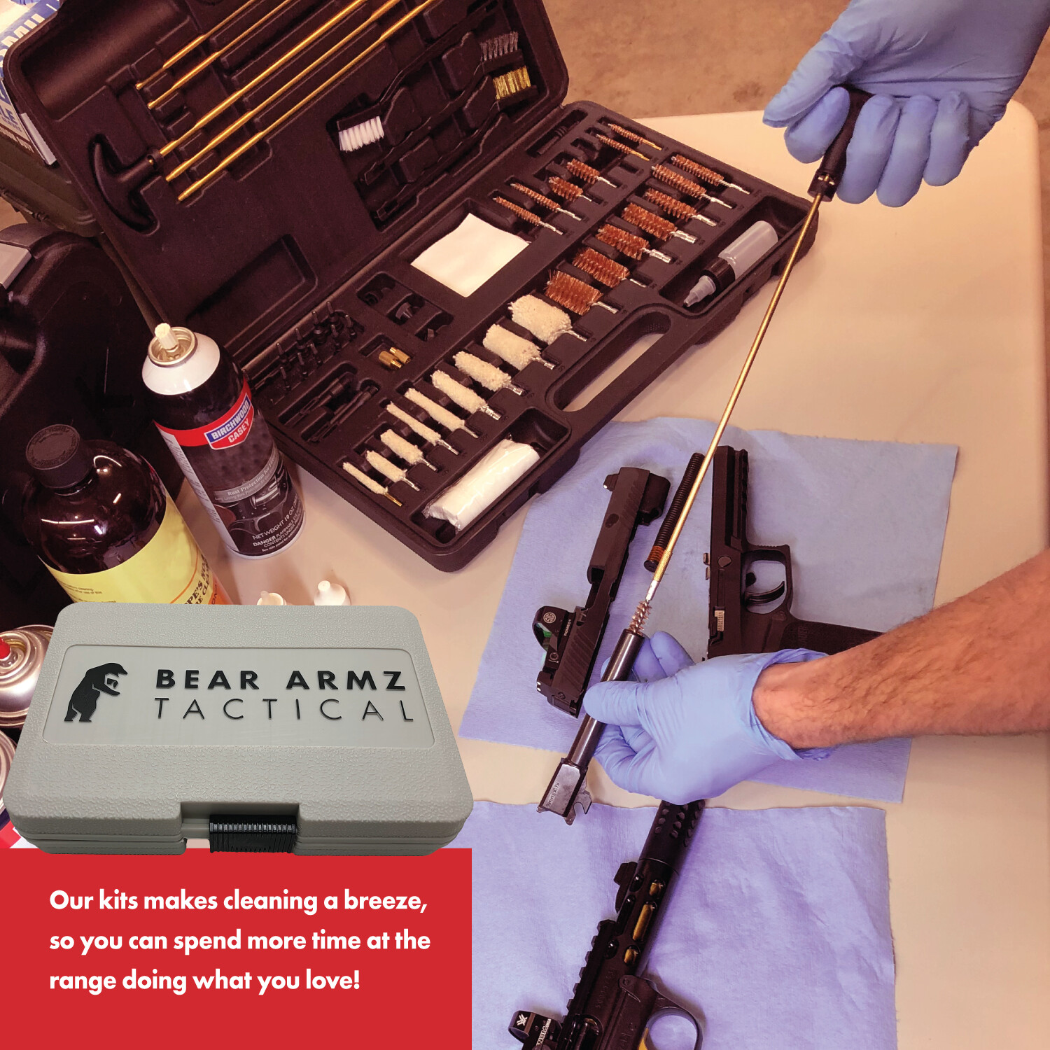 Handgun Cleaning Kit for Pistols Handguns and SBRs for Caliber .22-.45 Cal Brass