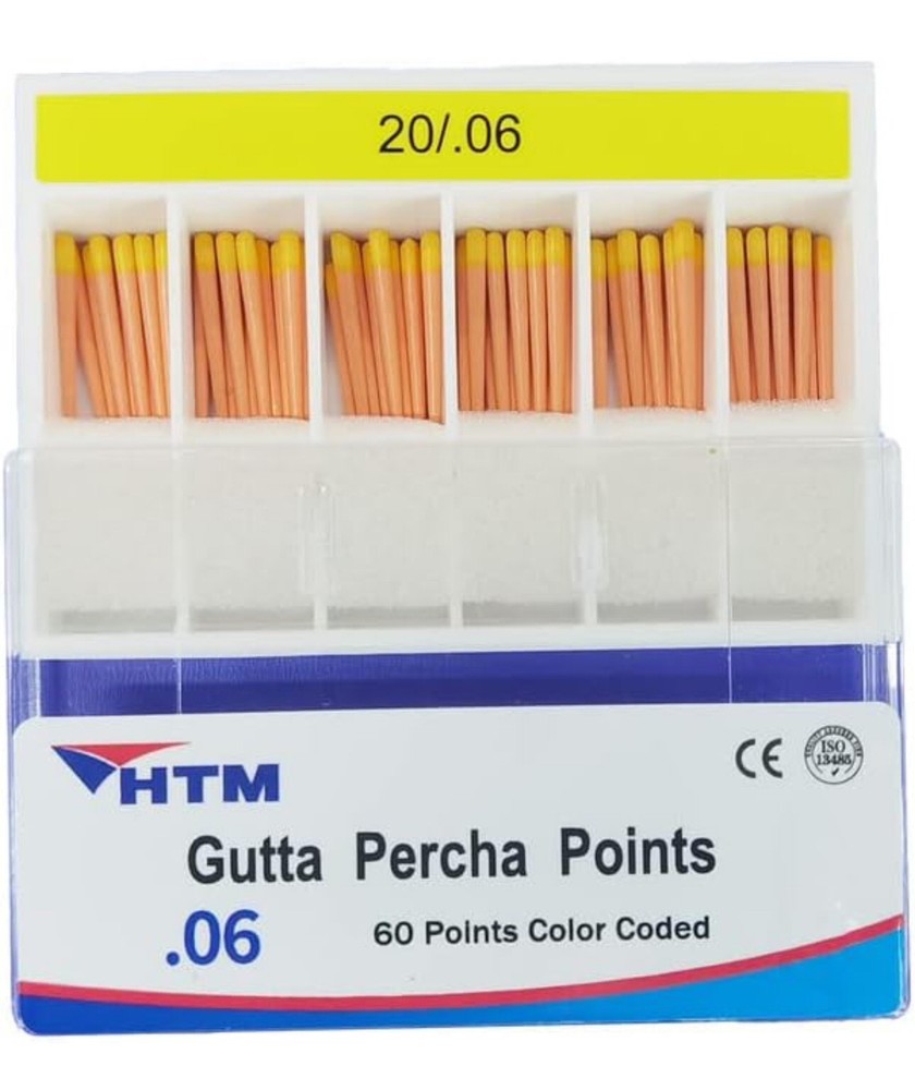 HTM Gutta Percha Points 20 / .06 60 Points per Box 10 Pack Dental Root Canal