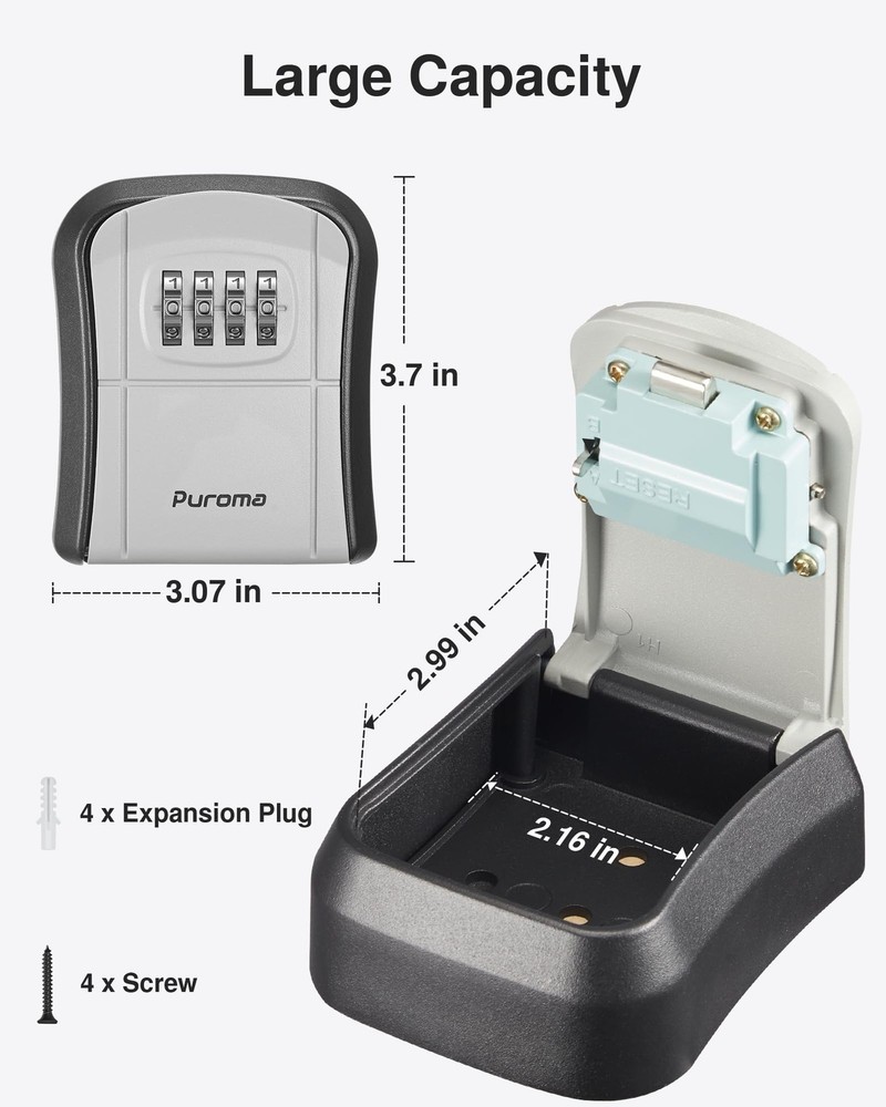 Key Lock Box Combination Lockbox Wall-Mounted Key Storage Box for House Keys,...