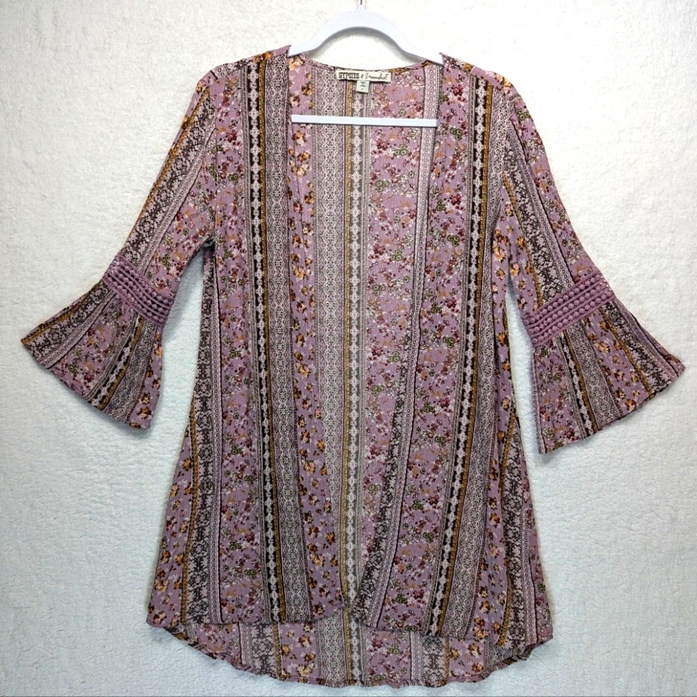 Gypsies & Moondust Boho Floral Print Belle Sleeve Longline Open Kimono Duster
