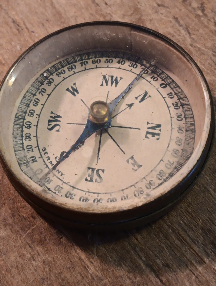 Antique German Pocket Compass Brass Casing