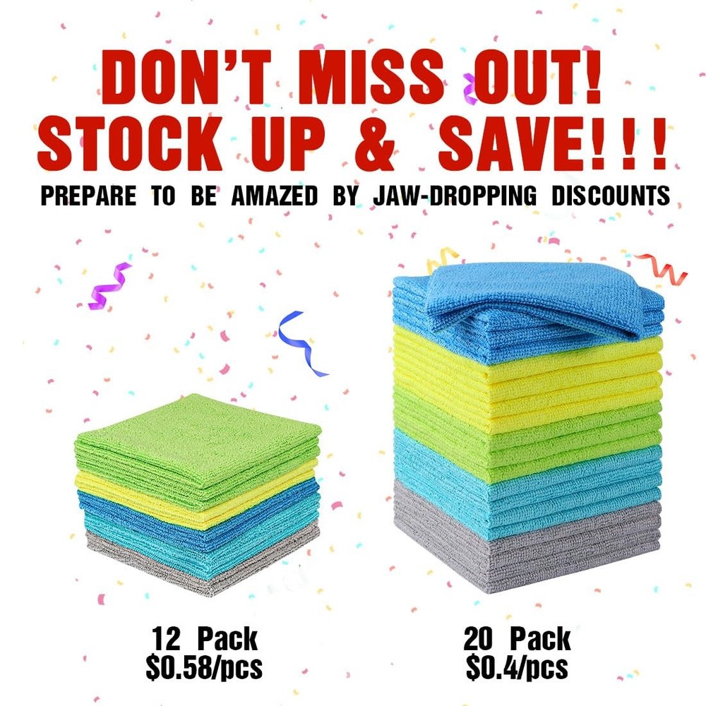 HOMEXCEL Microfiber Cleaning Cloths, 20 Pack 11.5 x Inch, Multicolor
