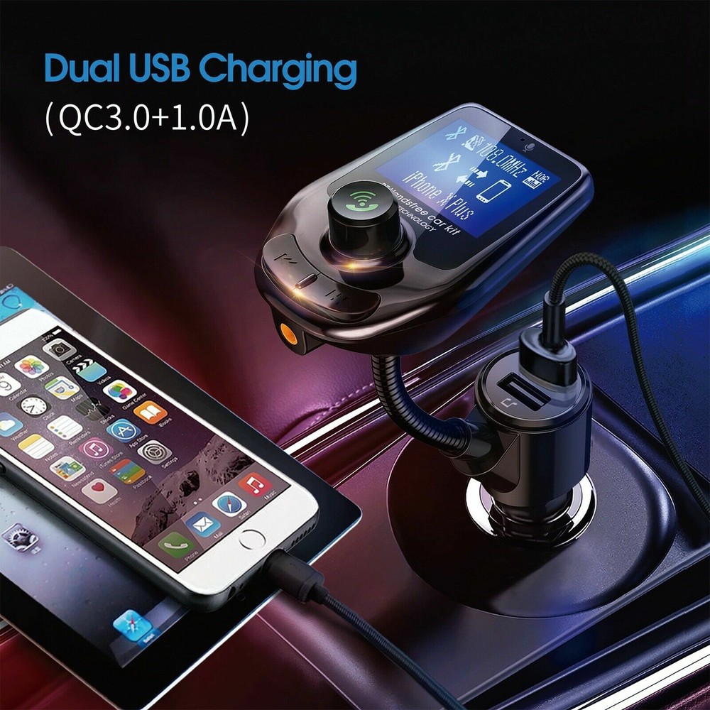 Wireless Bluetooth 5.0 FM Transmitter QC3.0 Hands-free Radio AUX Adapter USB Car