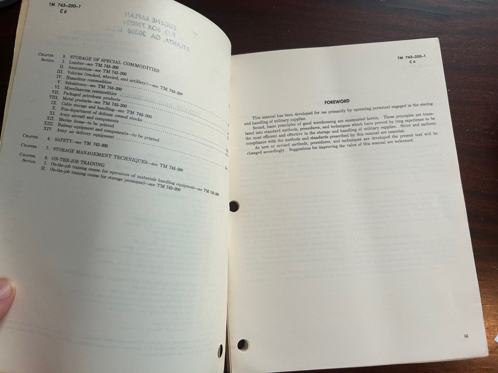 1958 US Army Technical Book : Storage & Materials Handling, w/changes 1-6