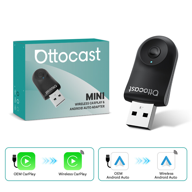 2in1 Ottocast USB Wireless CarPlay+Android Auto Adapter w/One-Click Disconnect