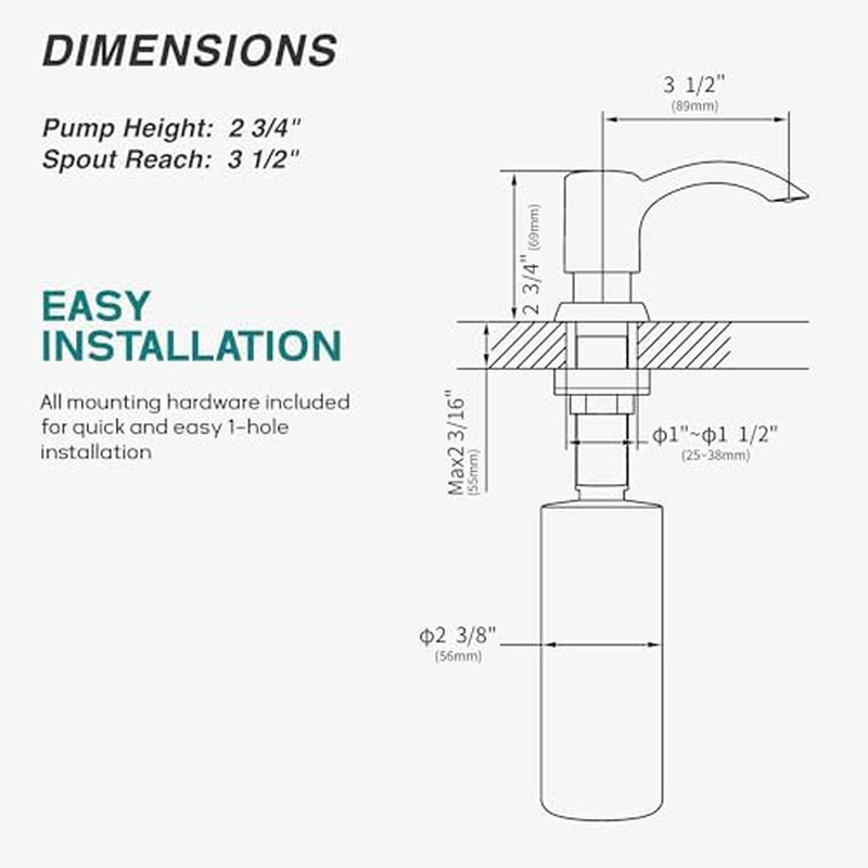 Built in Kitchen Sink Soap Dispenser (Brushed Nickel) with 12 oz Large PET Lotio