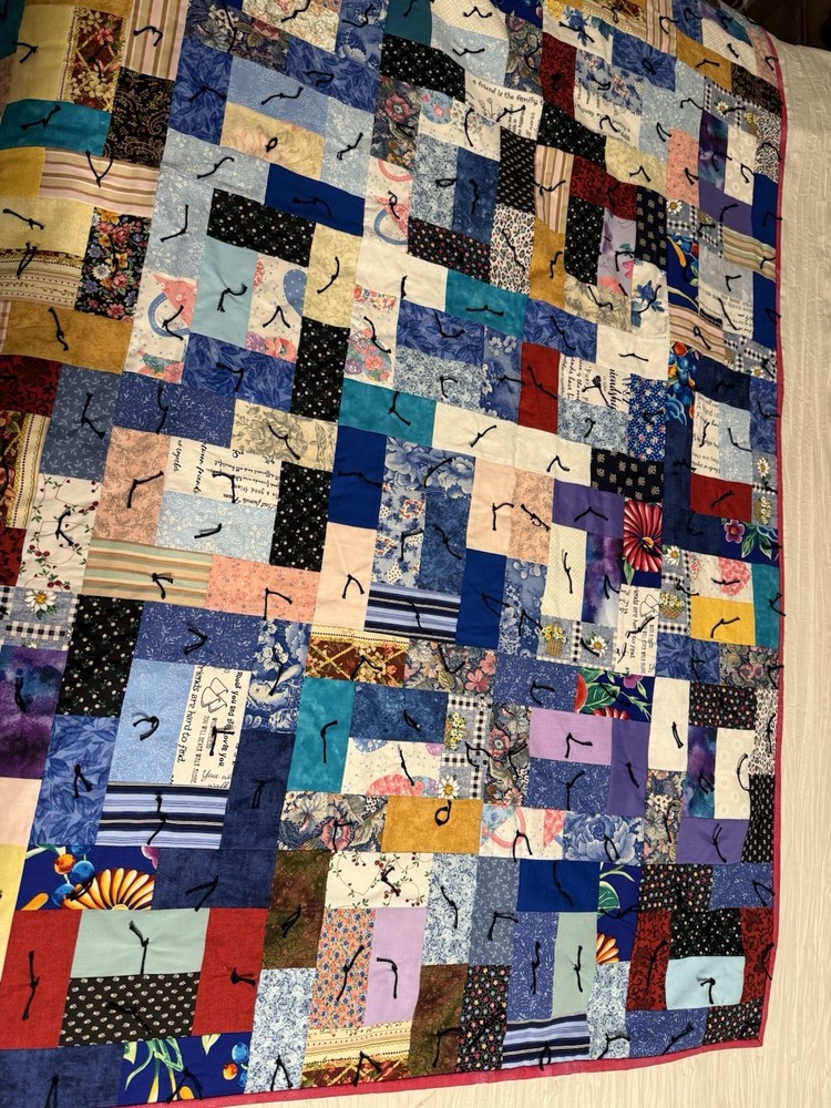 NEW BEAUTIFUL MULTICOLOR PATCHWORK 64”X 64” QUILT WITH DOTTED BACKING