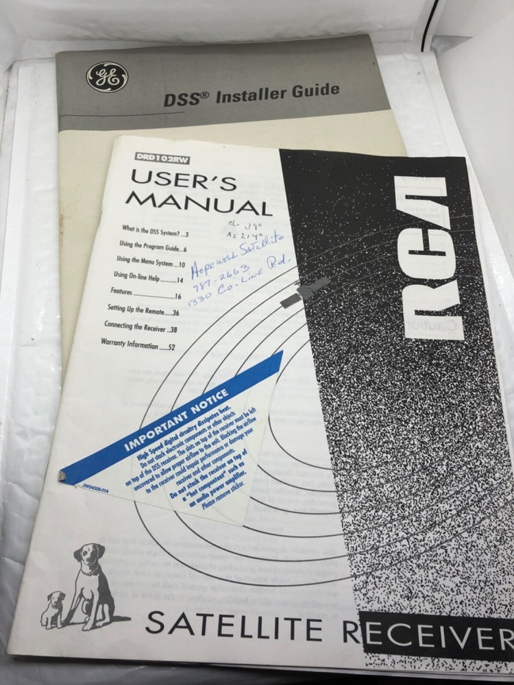 DRD102RW Satellite Receiver Users Manual Plus DSS Satellite Installer Guide Book