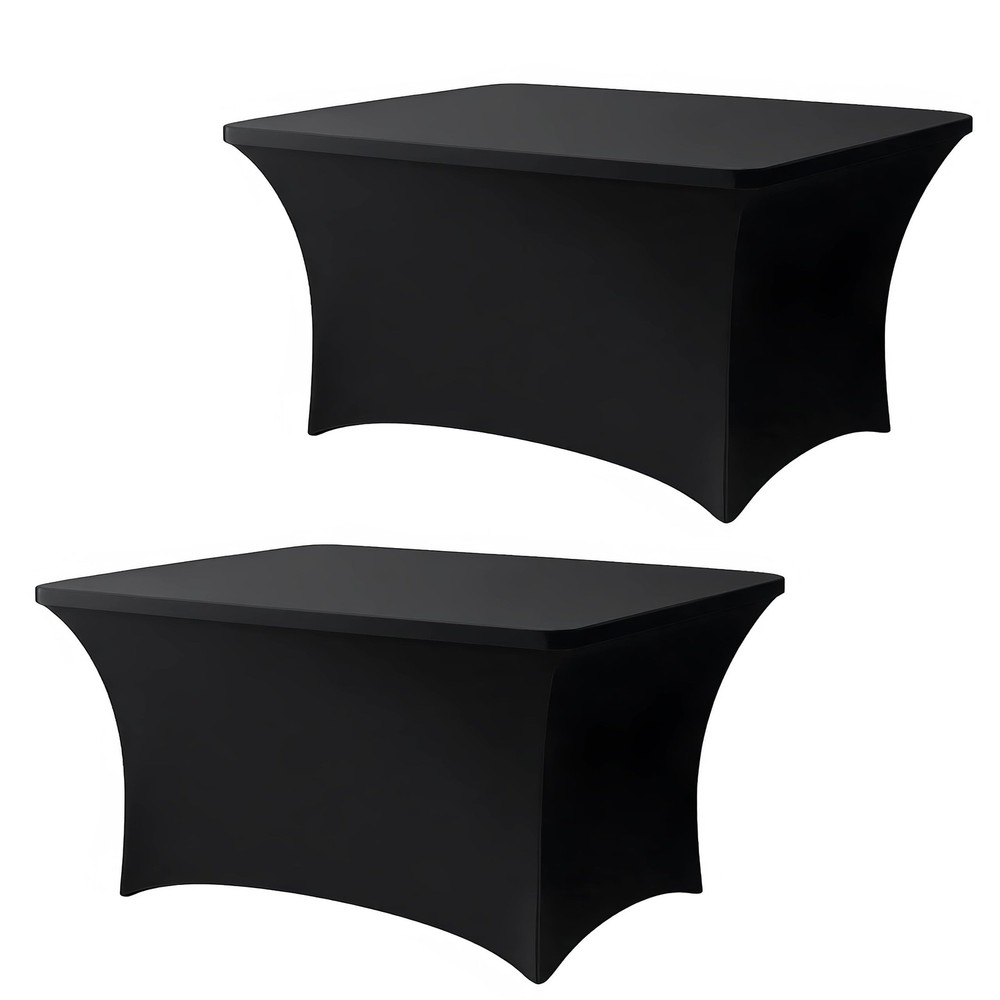 4FT Black Table Cloth - 2 Pack, Fitted Stretch Rectangle Spandex Tablecloth, ...