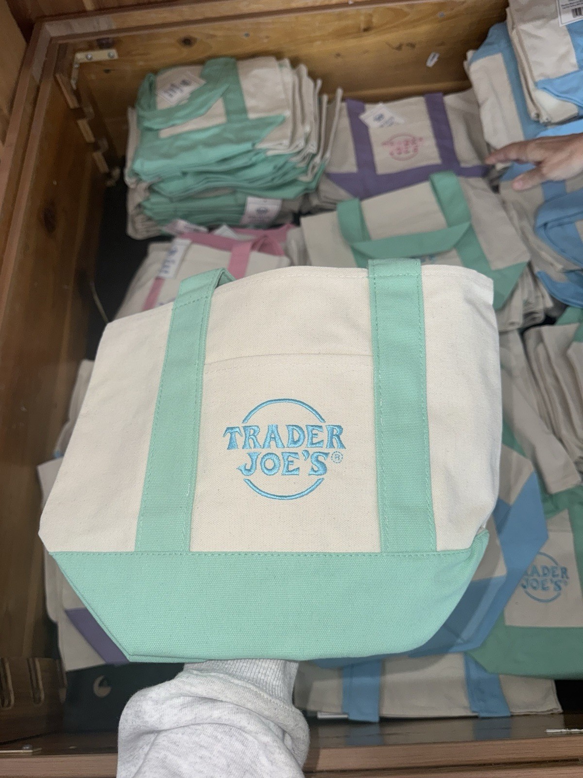 Spring 2026 Trader Joe’s Mini Pastel Canvas Tote Bag Set Of 4 NWT IN HAND
