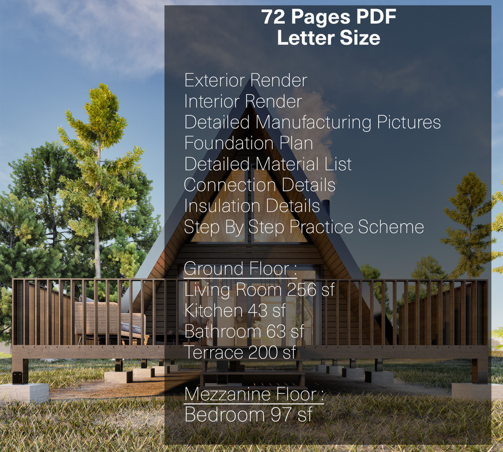 A Frame Tiny House Plan, 20'x24' A Frame House Plans, Hard Copy