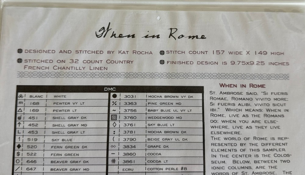 Cross Eyed Kat Cross Stitch Sampler Pattern WHEN IN ROME Kat Rocha