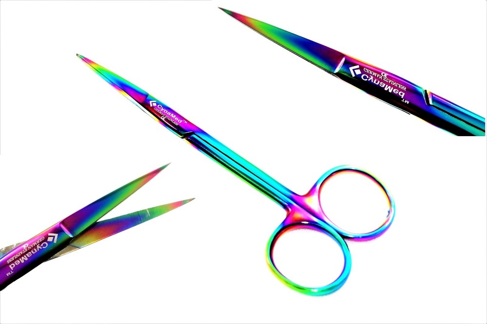 5 GERMAN IRIS MICRO DISSECTING SCISSORS STRAIGHT 4.5" MULTI RAINBOW TITANIUM
