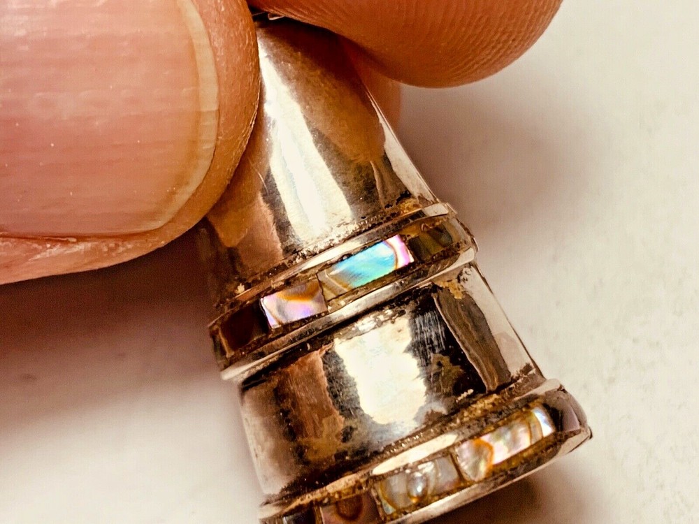 2 Vintage Mexican Silver and Abalone Thimbles