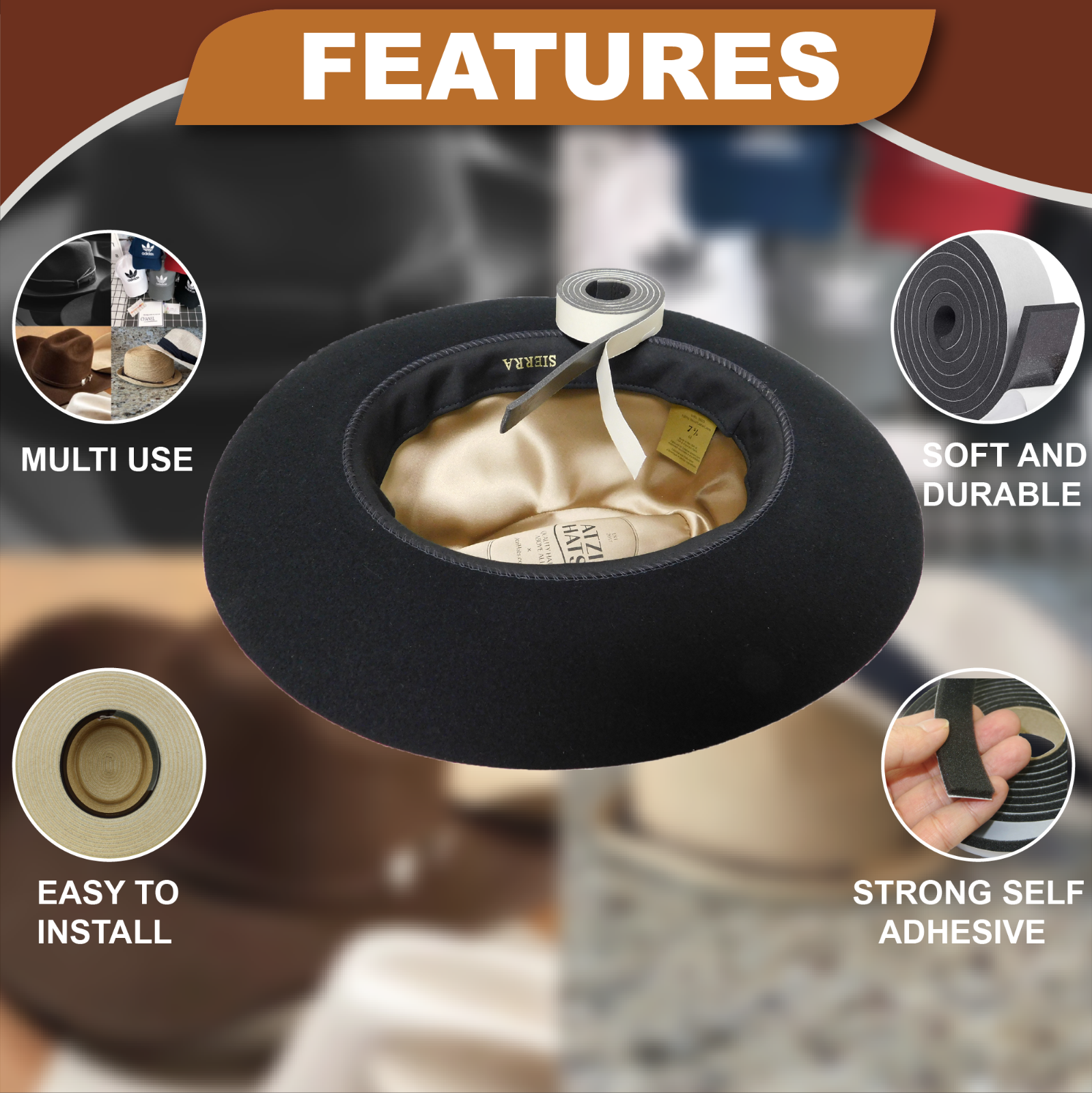 Hat Sizing Tape Roll 5 Feet Hard Hats Size Reducer Foam Filler Cap Band Resizer