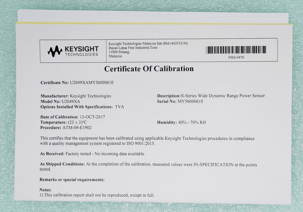 Keysight U2049XA LAN Wide 90dB Dynamic Range Power Sensor 10MHz - 33GHz opt. TVA