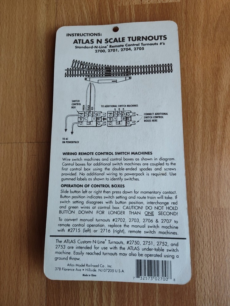 Atlas #2700 N Scale Code 80 Left Hand Remote Switch Model Track - New Sealed NIP