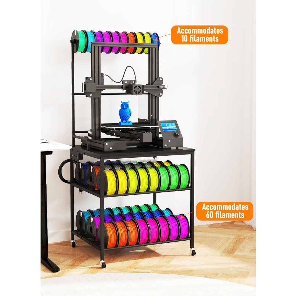 3D Printer Stand with 3-Tier Filament Storage Rolling Printer Desk with Wheels