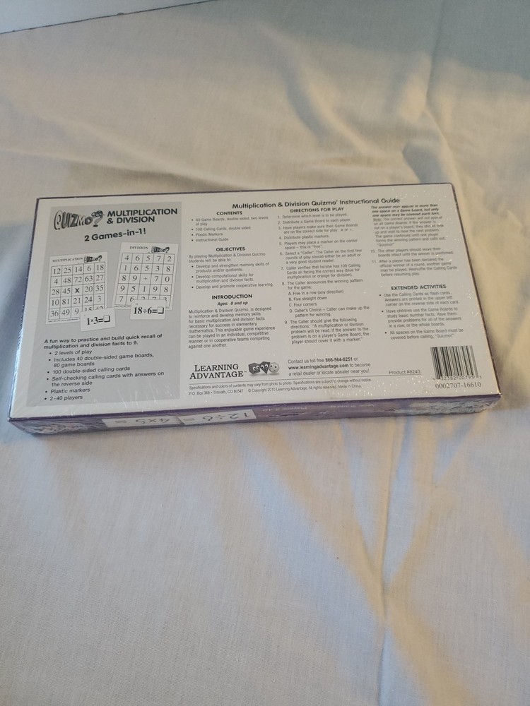 QUIZMO MULTIPLICATION AND DIVISION MATH BINGO New